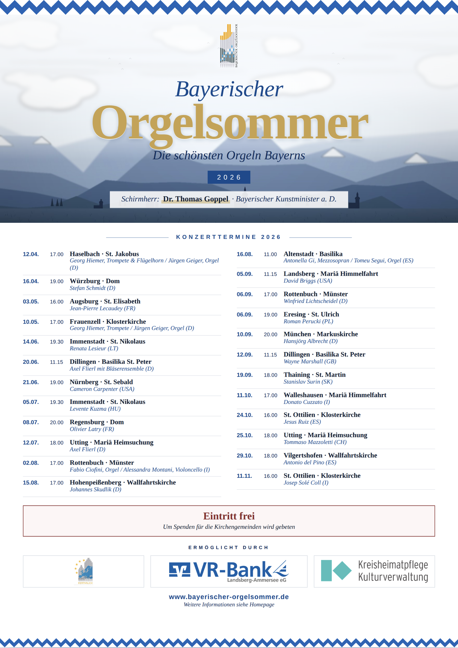 Bayerischer Orgelsommer 2026 – Konzerttermine
